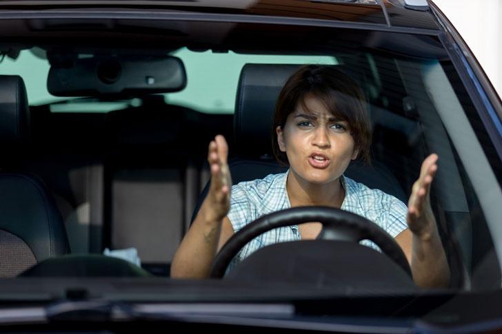 woman angry in car